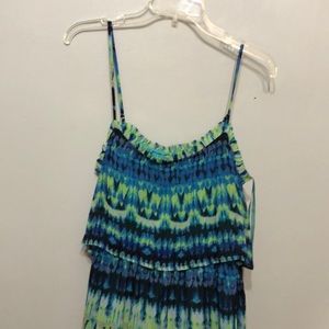 Blue and green spaghetti strap maxi